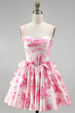 Corset rose ligne A, robe courte à motifs floraux à volants et à volants pour la rentrée à la maison