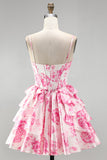 Corset rose ligne A, robe courte à motifs floraux à volants et à volants pour la rentrée à la maison
