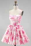 Corset rose ligne A, robe courte à motifs floraux à volants et à volants pour la rentrée à la maison