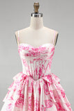 Corset rose ligne A, robe courte à motifs floraux à volants et à volants pour la rentrée à la maison