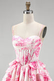 Corset rose ligne A, robe courte à motifs floraux à volants et à volants pour la rentrée à la maison