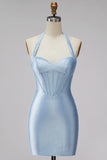 Corset Shortcon Bodycon Bodycon Bleu Bleu Clair avec perles