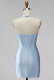 Corset Shortcon Bodycon Bodycon Bleu Bleu Clair avec perles
