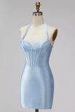 Corset Shortcon Bodycon Bodycon Bleu Bleu Clair avec perles