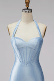 Corset Shortcon Bodycon Bodycon Bleu Bleu Clair avec perles