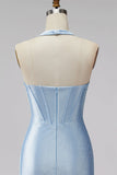 Corset Shortcon Bodycon Bodycon Bleu Bleu Clair avec perles