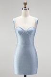 Robe courte de rentrée bleue Bodycon Bodycon épaisse Sweetheart Short Homecoming avec perles