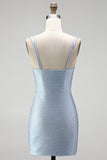Robe courte de rentrée bleue Bodycon Bodycon épaisse Sweetheart Short Homecoming avec perles