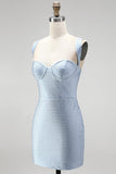 Robe courte de rentrée bleue Bodycon Bodycon épaisse Sweetheart Short Homecoming avec perles