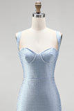 Robe courte de rentrée bleue Bodycon Bodycon épaisse Sweetheart Short Homecoming avec perles