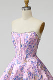 Corset lilas fleur Jacquard Pearls A-Line Strapless robe courte de rentrée