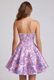 Corset lilas fleur Jacquard Pearls A-Line Strapless robe courte de rentrée