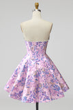 Corset lilas fleur Jacquard Pearls A-Line Strapless robe courte de rentrée