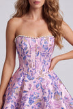 Corset lilas fleur Jacquard Pearls A-Line Strapless robe courte de rentrée