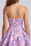Corset lilas fleur Jacquard Pearls A-Line Strapless robe courte de rentrée