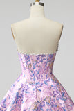 Corset lilas fleur Jacquard Pearls A-Line Strapless robe courte de rentrée