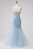 Corset de bal, corset en tulle transparent perlé en tulle pâle, longue robe de bal sans bustier avec fente