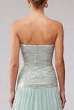 Robe longue de bal de bal plissée en chiffon plissé en chiffon A-Line avec perles