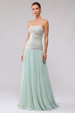 Robe longue de bal de bal plissée en chiffon plissé en chiffon A-Line avec perles