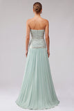 Robe longue de bal de bal plissée en chiffon plissé en chiffon A-Line avec perles