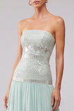 Robe longue de bal de bal plissée en chiffon plissé en chiffon A-Line avec perles