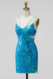 Sequins turquoise découpés à bretelles fines robe courte bodycon Homecoming