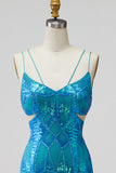 Sequins turquoise découpés à bretelles fines robe courte bodycon Homecoming