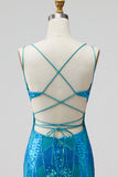 Sequins turquoise découpés à bretelles fines robe courte bodycon Homecoming