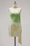 Corset Bodycon Sweetheart Corset Sequins Robe de Homecoming avec foulard au col