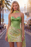 Corset Bodycon Sweetheart Corset Sequins Robe de Homecoming avec foulard au col