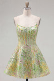 Corset vert A-Line Sequins Robe courte de rentrée
