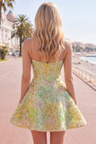 Corset vert A-Line Sequins Robe courte de rentrée