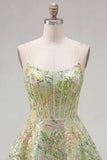 Corset vert A-Line Sequins Robe courte de rentrée