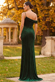 Robe de cérémonie longue vert foncé à perles, asymétrique, coupe fourreau
