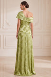 Robe maxi-mère de la mariée verte asymétrique à une épaule imprimée Maxi Mother of the Bride avec fente latérale