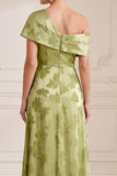 Robe maxi-mère de la mariée verte asymétrique à une épaule imprimée Maxi Mother of the Bride avec fente latérale