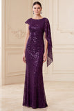 Sirène violet foncé paillettes sur une épaule Longue robe de mère de la mariée