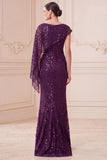 Sirène violet foncé paillettes sur une épaule Longue robe de mère de la mariée