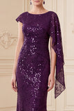 Sirène violet foncé paillettes sur une épaule Longue robe de mère de la mariée