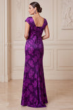 Robe maxine maxi, maxi, madain Jacquard en satin violet foncé, robe de la mariée avec fente latérale