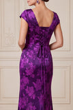 Robe maxine maxi, maxi, madain Jacquard en satin violet foncé, robe de la mariée avec fente latérale