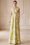 Robe verte longue de la mère de la mariée à motif A, à col en V,