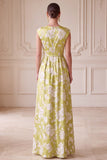 Robe verte longue de la mère de la mariée à motif A, à col en V,