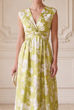Robe verte longue de la mère de la mariée à motif A, à col en V,