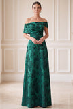 Robe A-line décollée vert foncé jacquard asymétrique Maxi Mother of the Bride