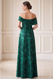 Robe A-line décollée vert foncé jacquard asymétrique Maxi Mother of the Bride