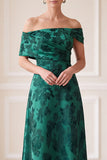 Robe A-line décollée vert foncé jacquard asymétrique Maxi Mother of the Bride
