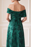 Robe A-line décollée vert foncé jacquard asymétrique Maxi Mother of the Bride