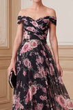 Robe de la mariée en mousse maxine noire rose à épaule décollée