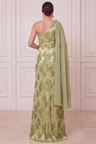 Robe de maxi de la mariée à fourreau vert à une épaule drapée Maxi Mother of the Bride avec une fleur 3D